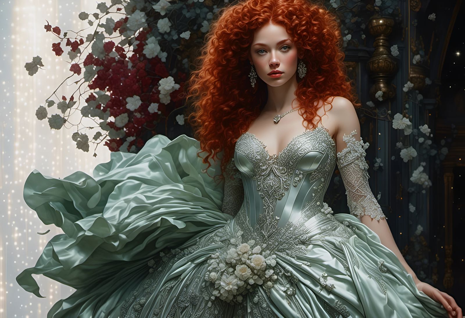 Sparkling Red-Haired Goddess Head Portrait