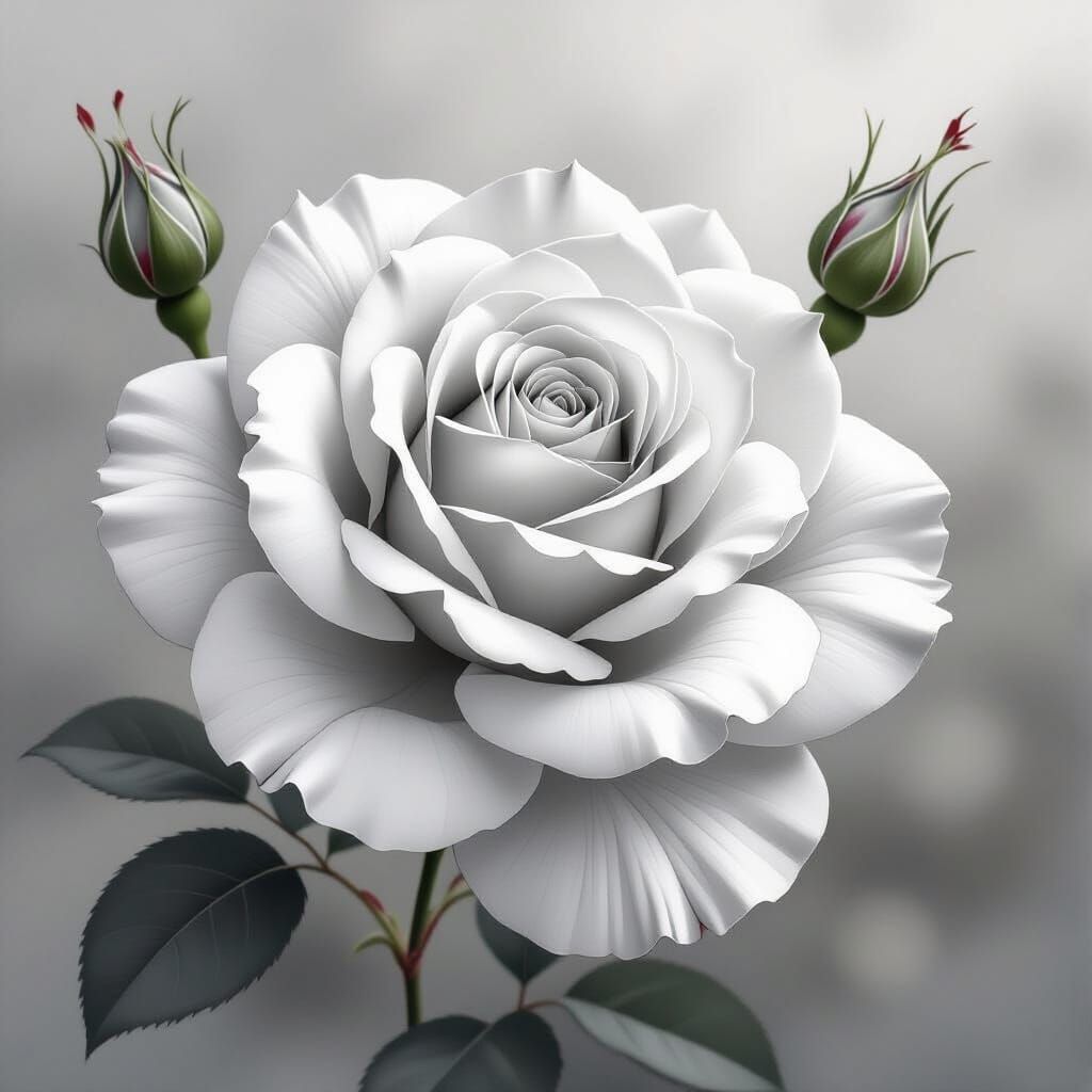 Hyperrealistic Black and White Roses in Romantic Watercolor