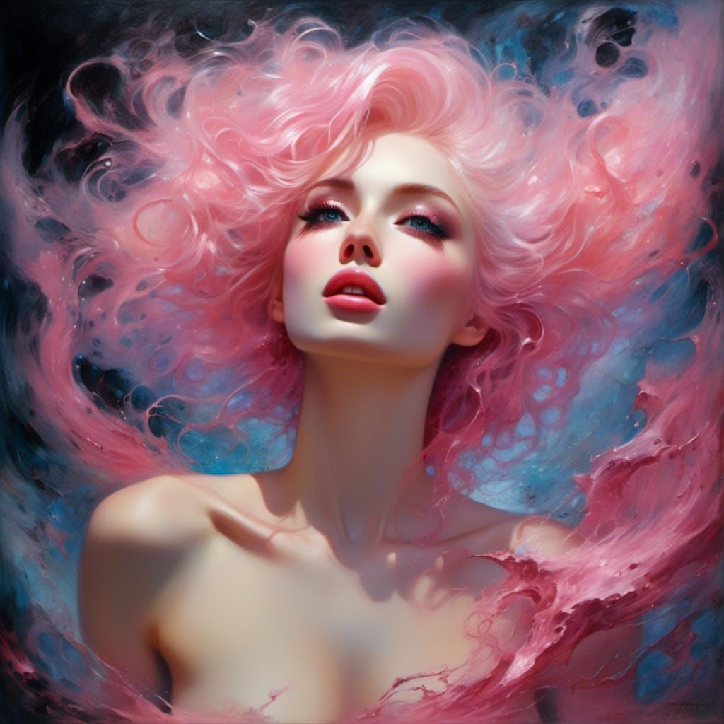 Gothic Portrait of Pink-Haired Woman in Oil Painting Style