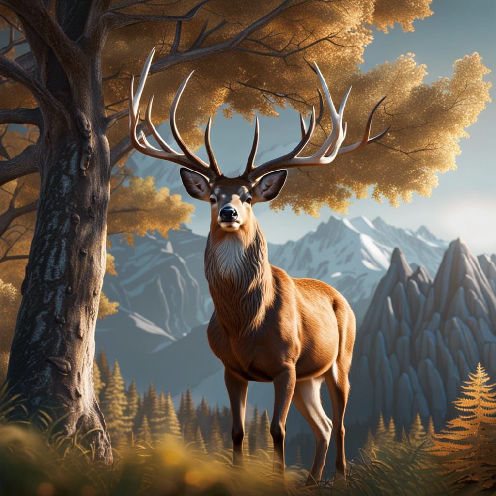Realistic Deer in Mountain Landscape, 8K Resolution