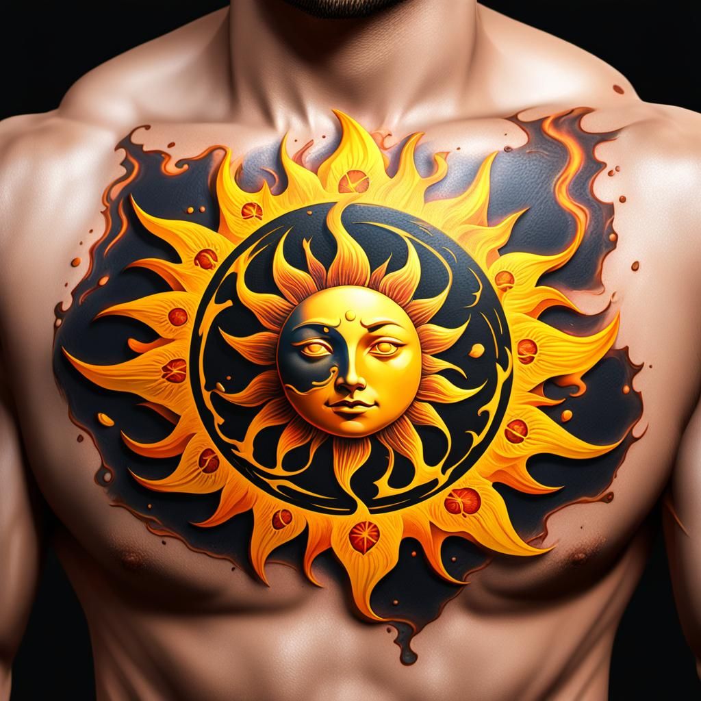 3D tattoo magma yellow happy sun ripping through back breathing glowing plasma , GeForce RTX, 2TB NVMe M.2 SSD, 6TB HDD...