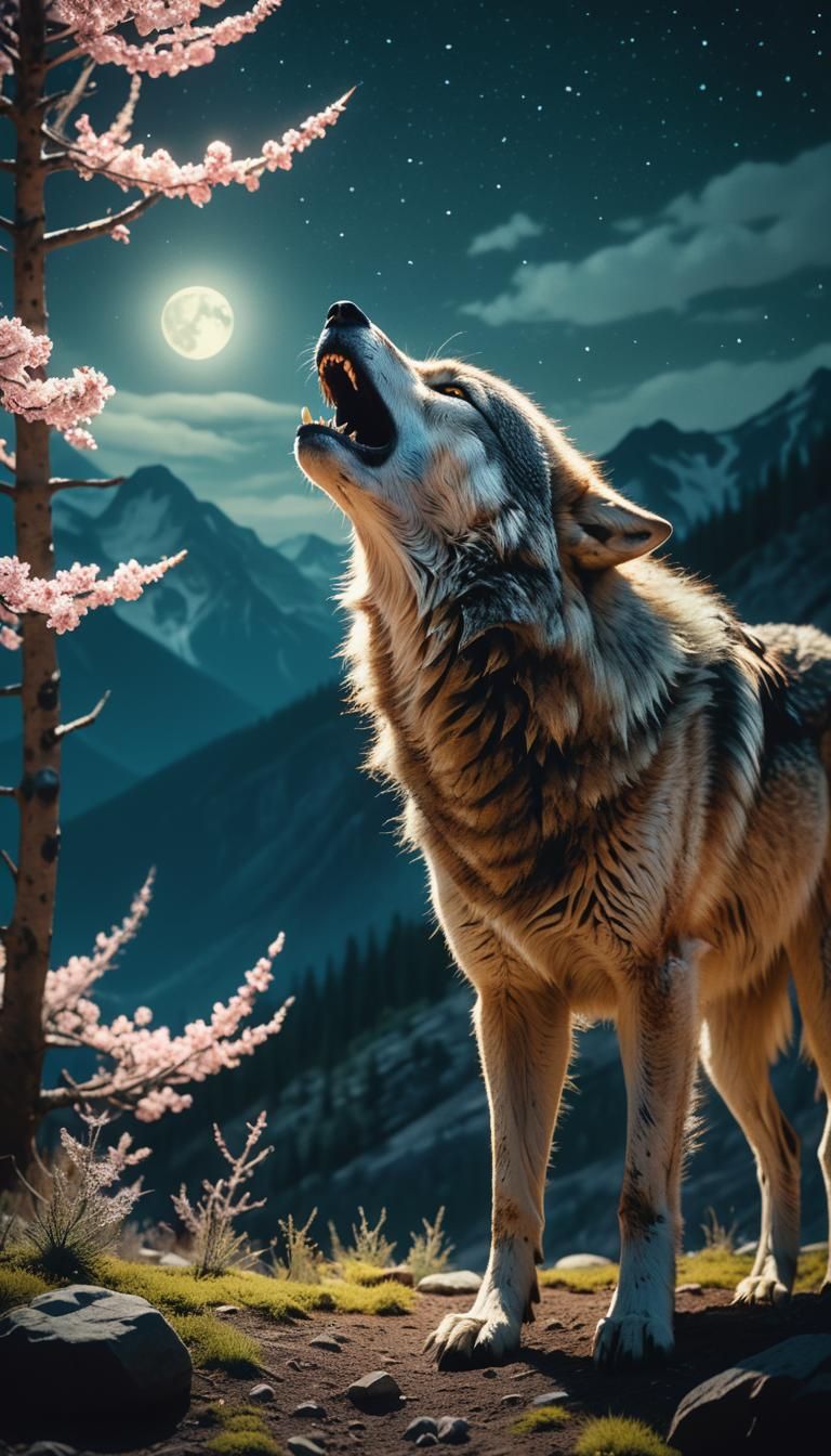 Cinematic Mountain Wolf Howling at Night