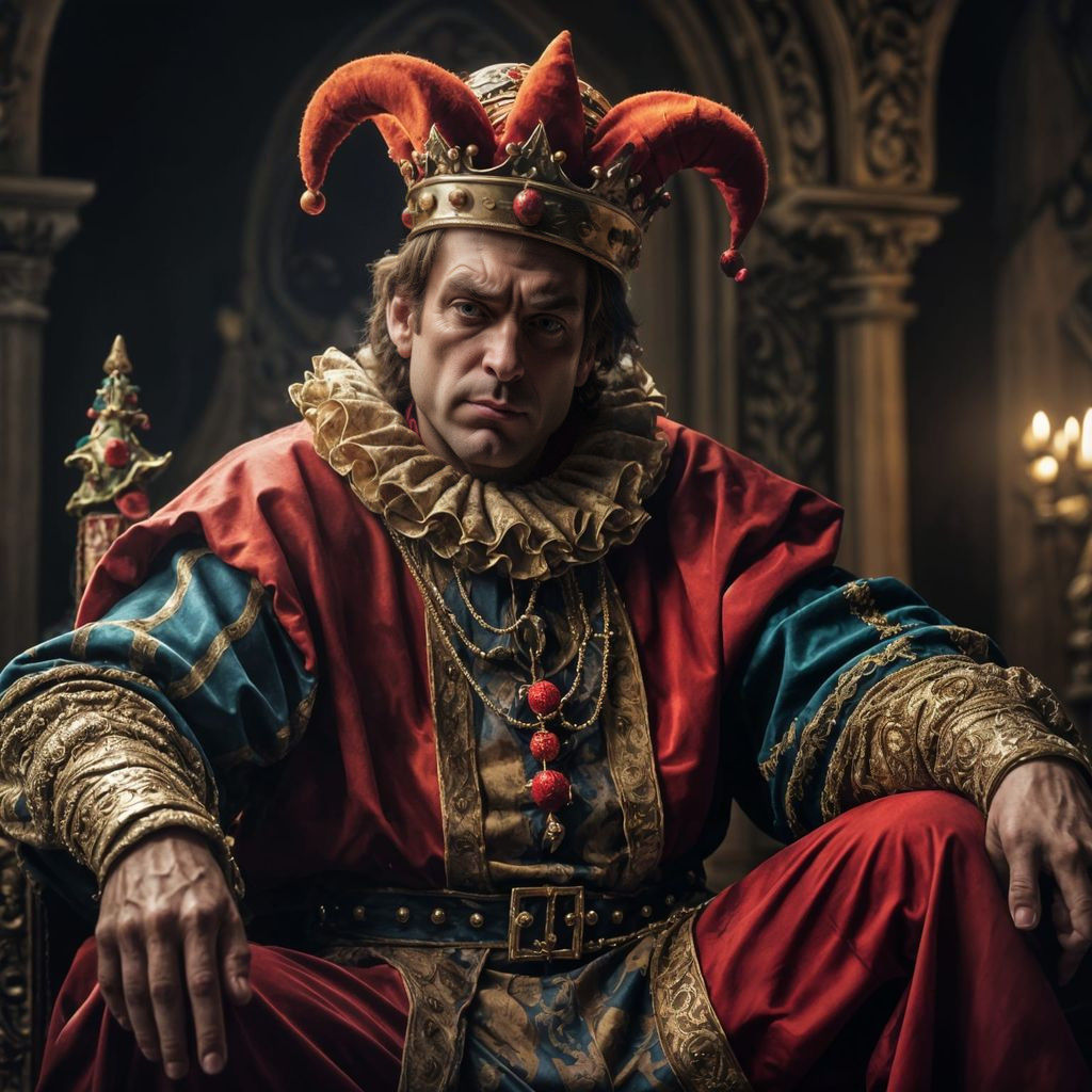 Regal Power vs Whimsical Deception in a Royal Chamber