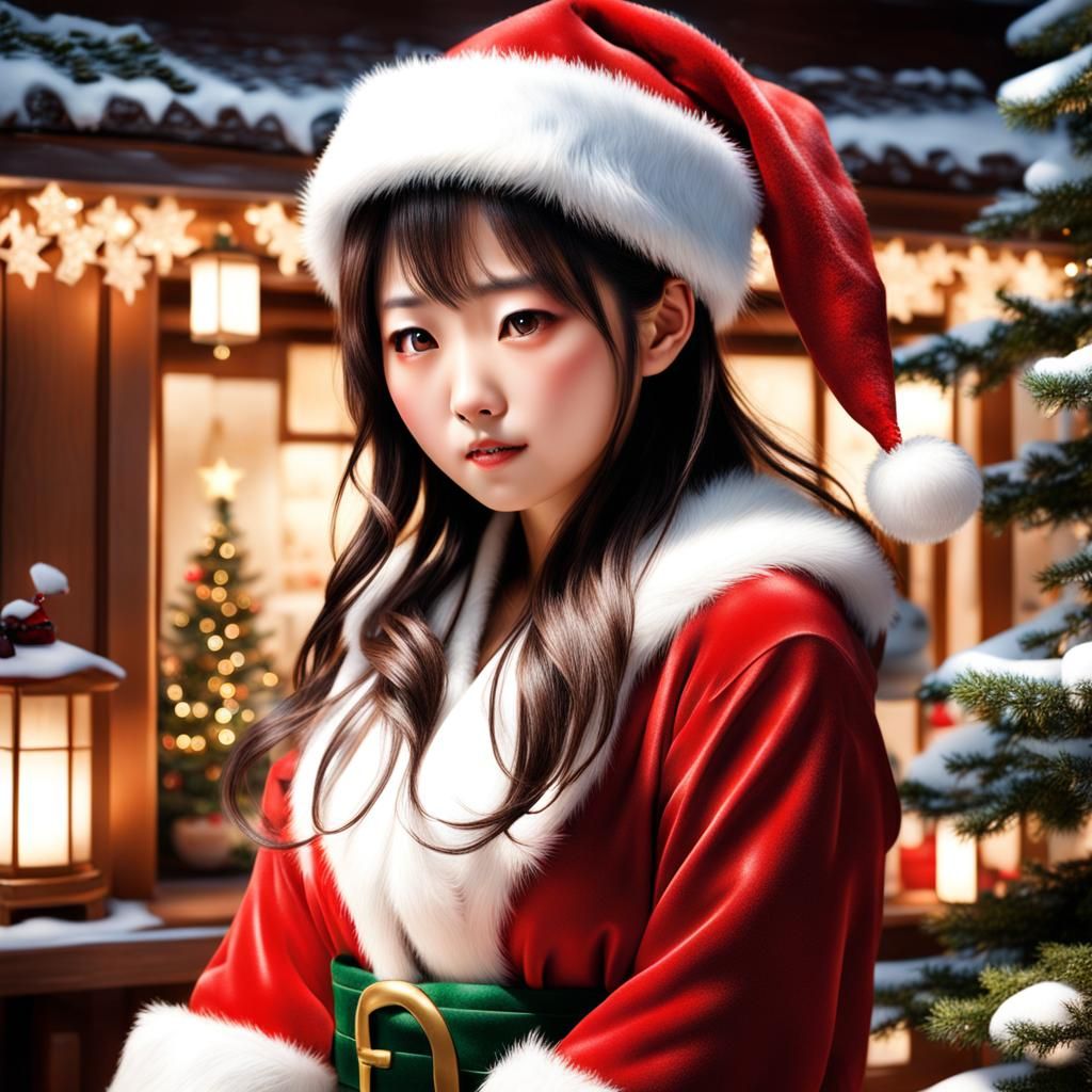 Playful Santa Girl: Dreamy Realistic Photo