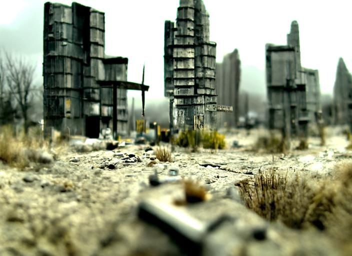 Post-Apocalyptic Futuristic Architecture in Noir Style
