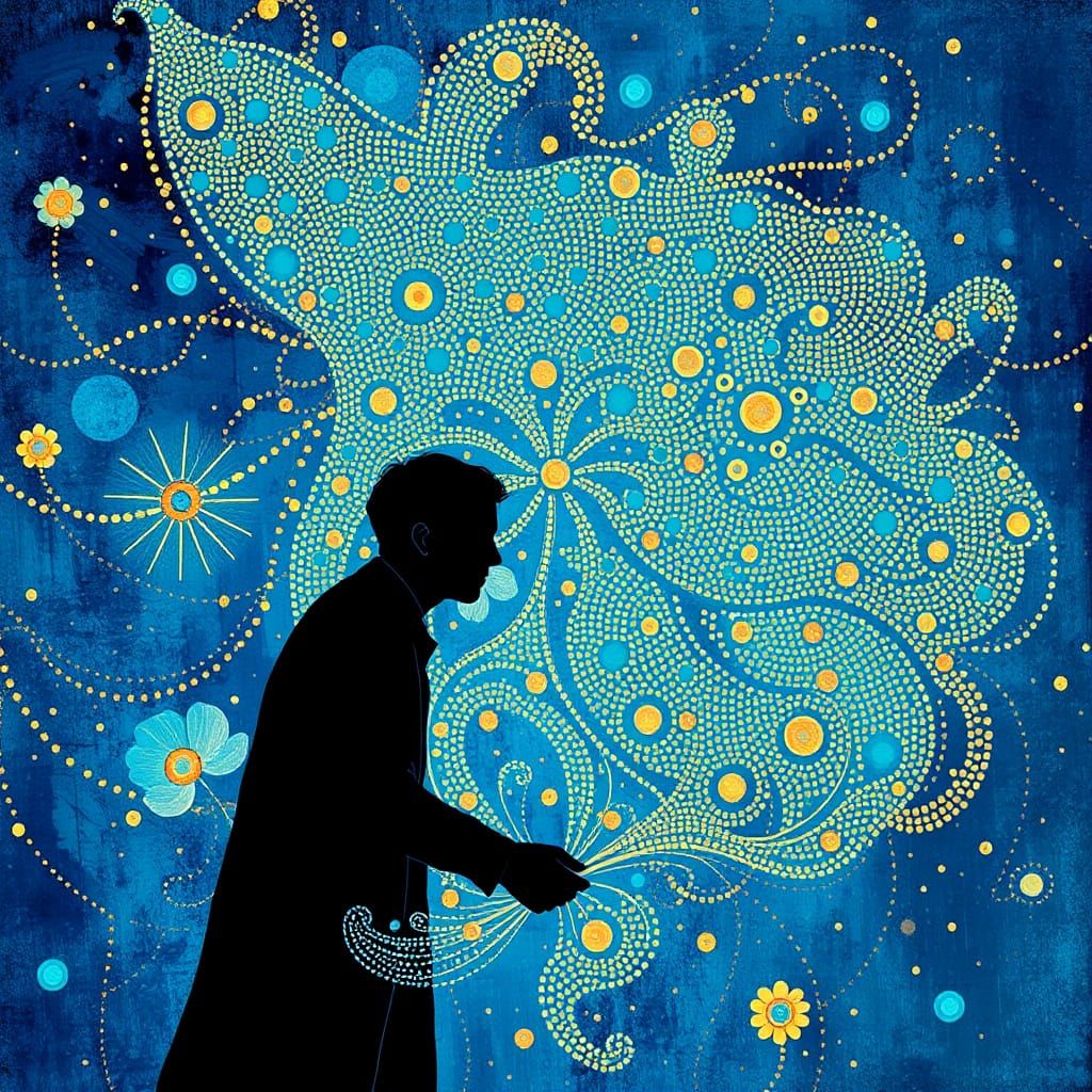 Ethereal Blue Poppy Dreamscapes in Klimt-Inspired Liquid Opa...