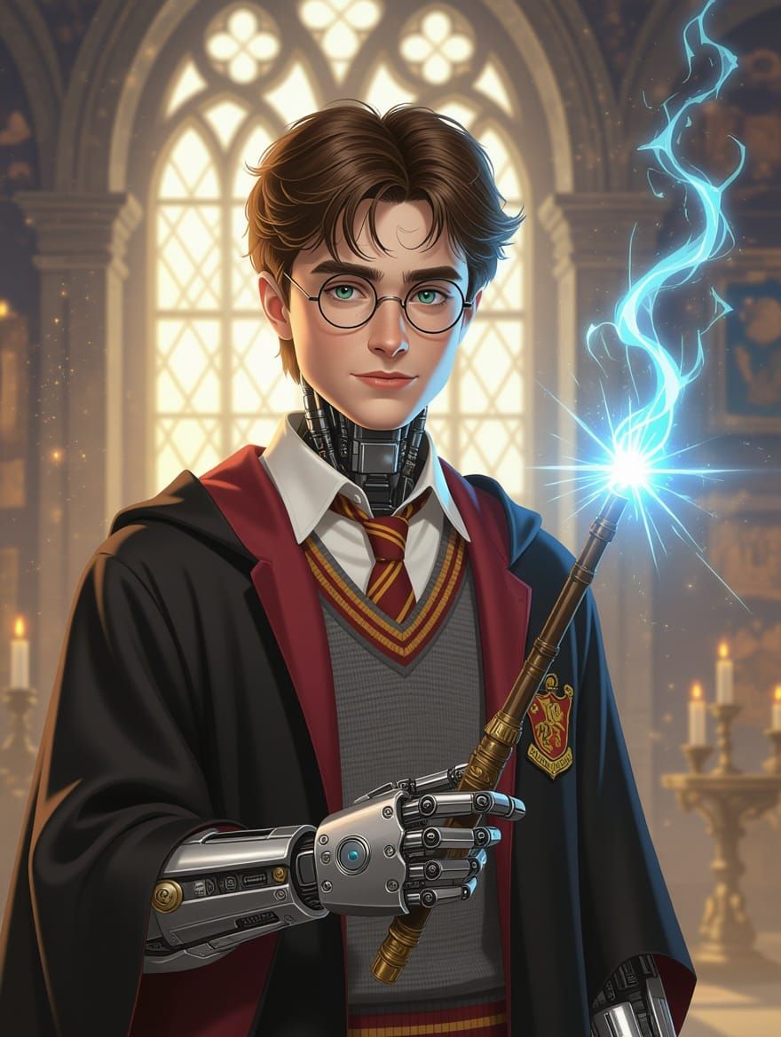 Steampunk Harry Potter Cyborg in Vivid Colors