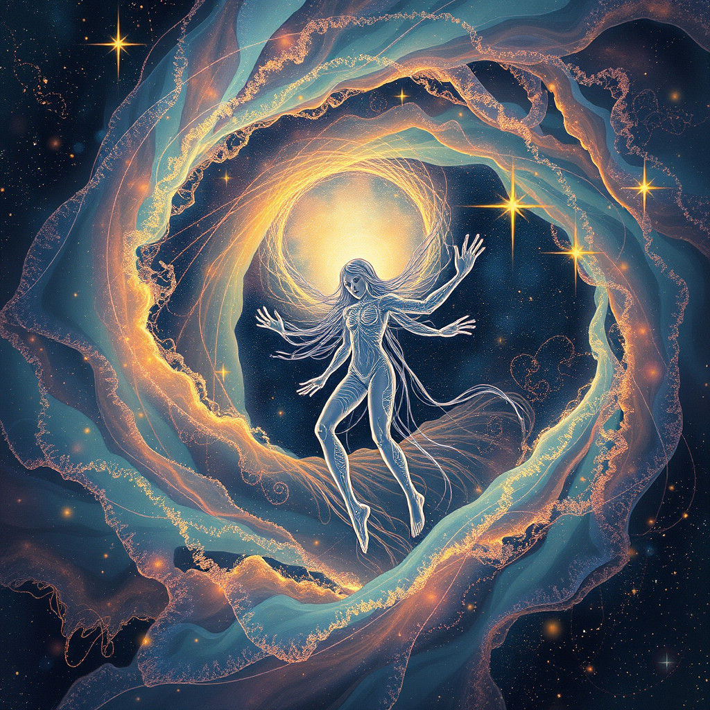 Luminous Cosmic Being in Iridescent Nebula