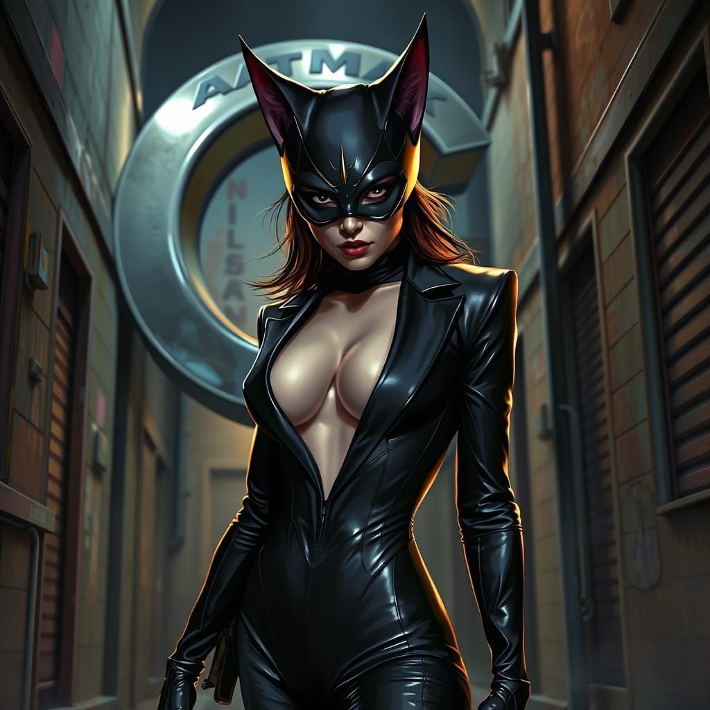 Catwoman Action Pose in Gritty Alley