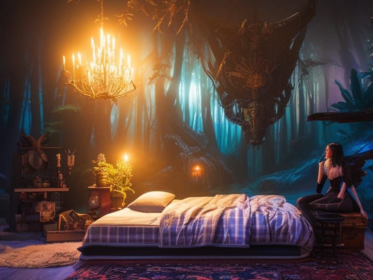 Pirate Girl in Bioluminescent Forest Bedroom