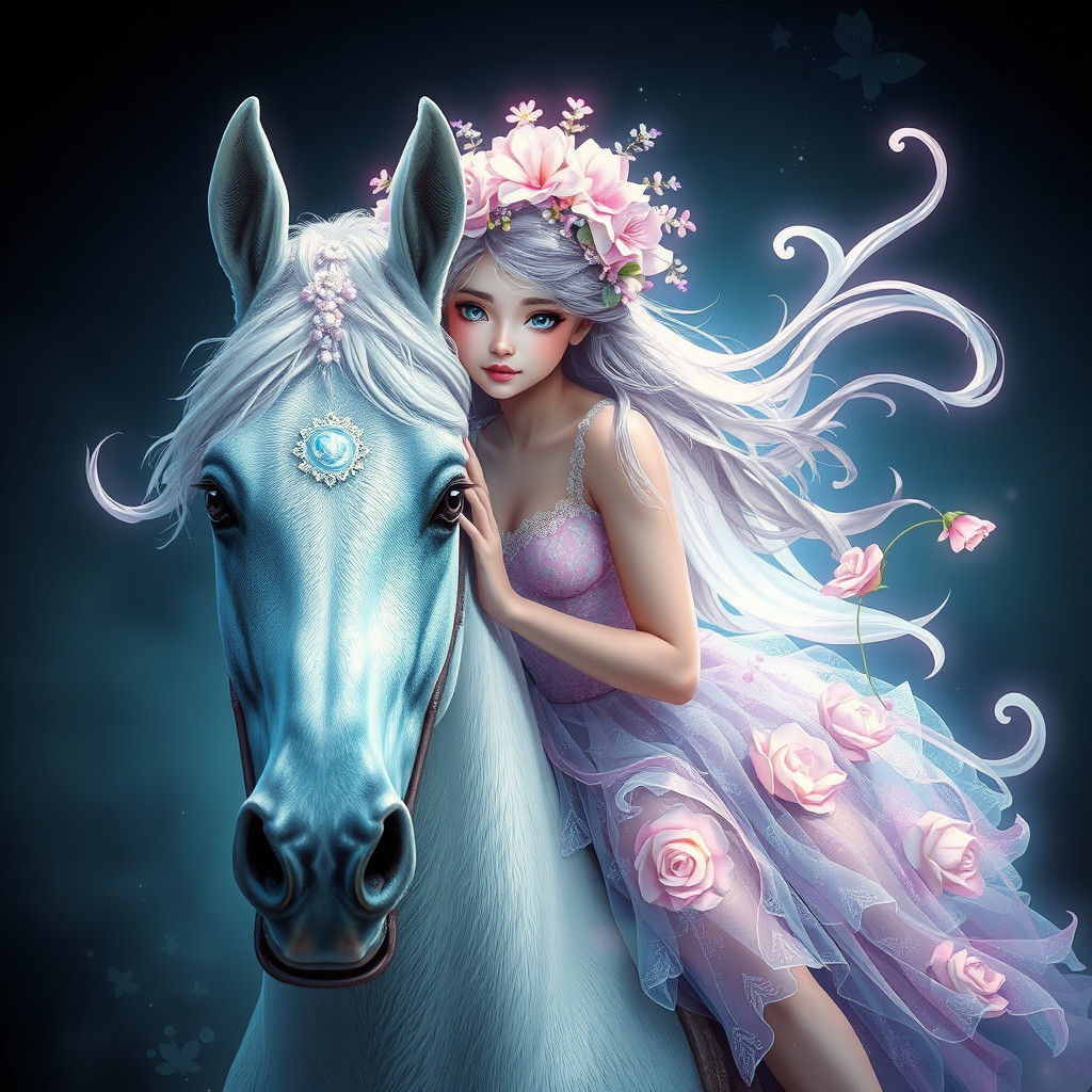 Ethereal Flower Girl on Horseback Portrait