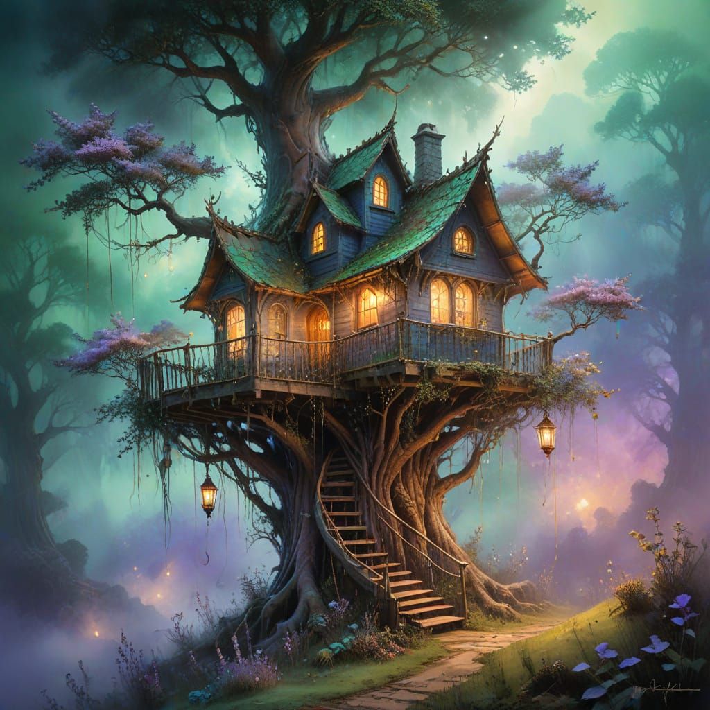 Whimsical Elven Treehouse in Mysterious Oak