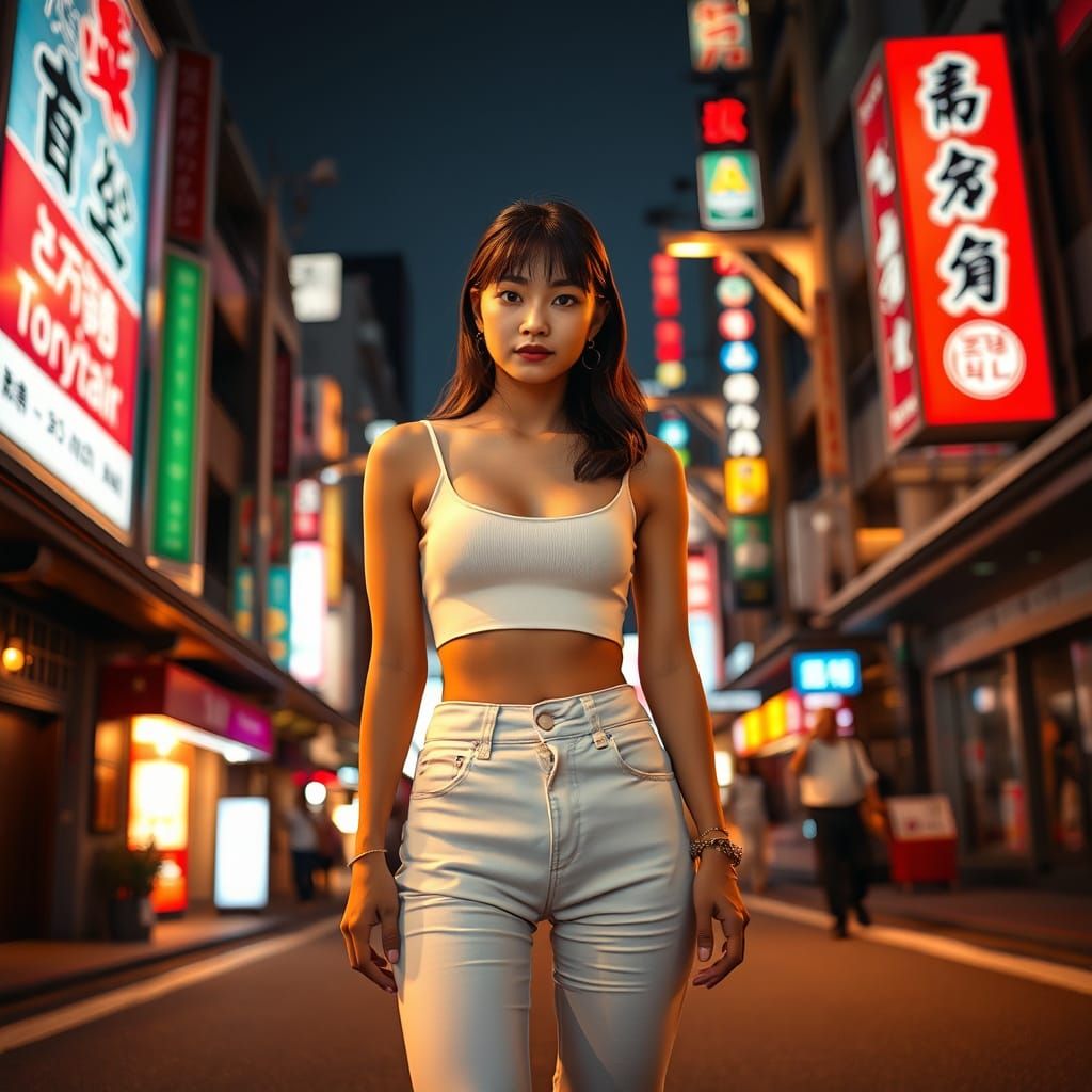 Tokyo Street Fashion: Modern Woman in Neon Glow