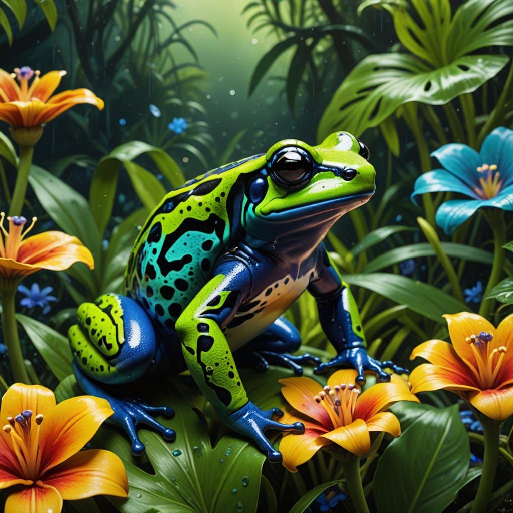 Bi-Color Frog in Surreal Jungle: Splash Art