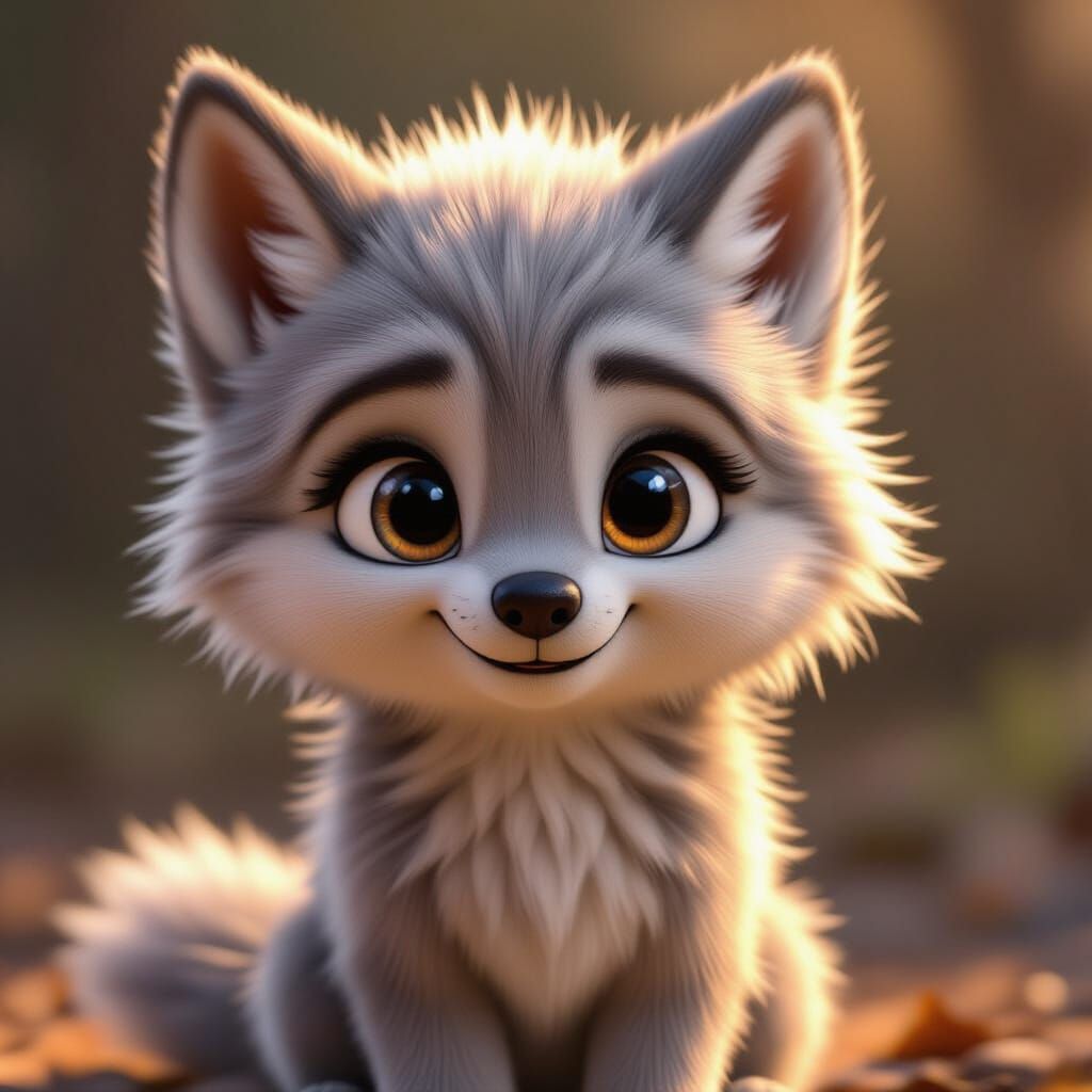 Adorable CGI Wolf Pup with Soulful Eyes