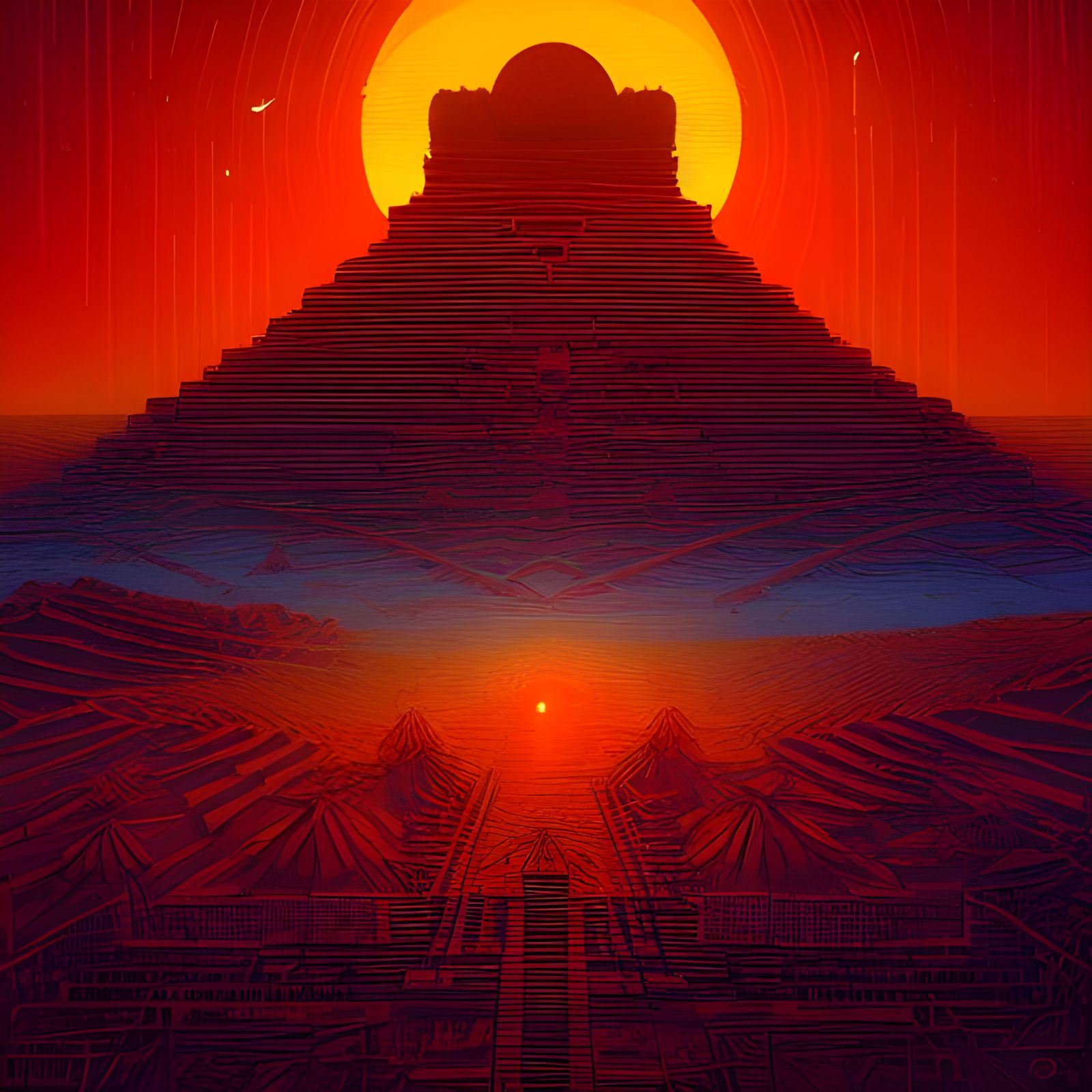 Desert Ziggurat Sunrise: Matte Painting