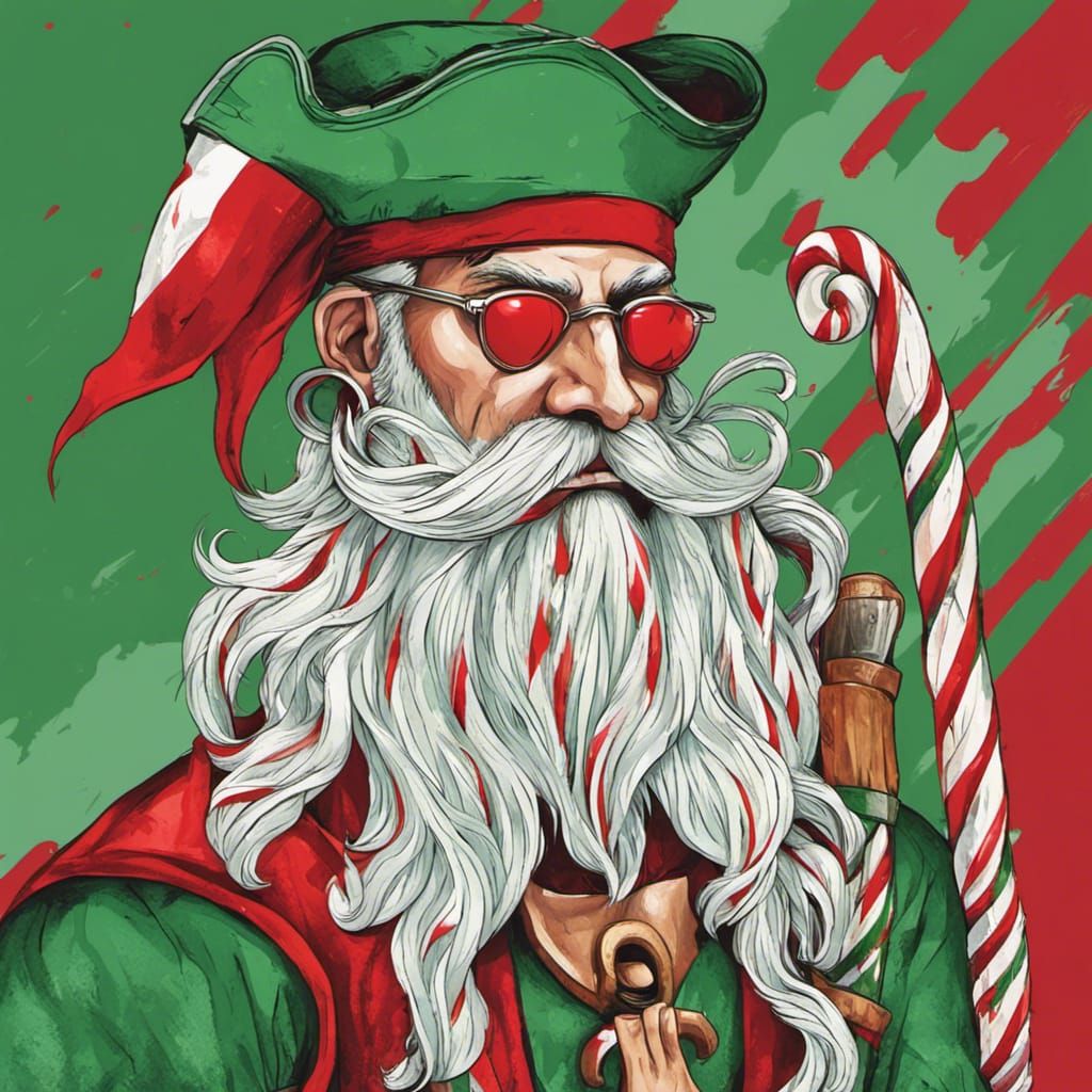 Christmas Pirate with Candy Cane Sword in Abstract Art