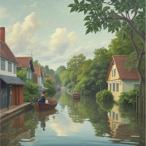 Whimsical Flood Scene: Animal Rescue in Gouache Style