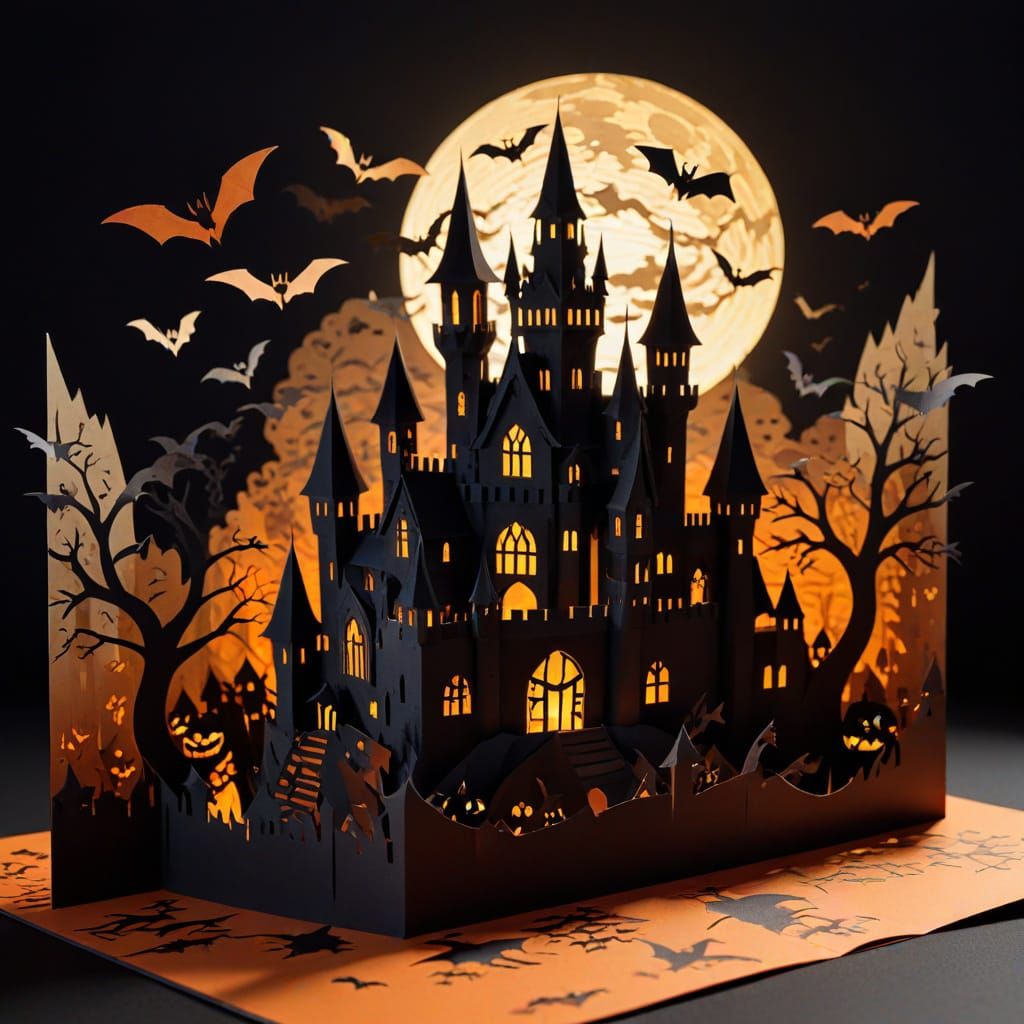 Spooky Paper Castle Halloween Pop-Up Card