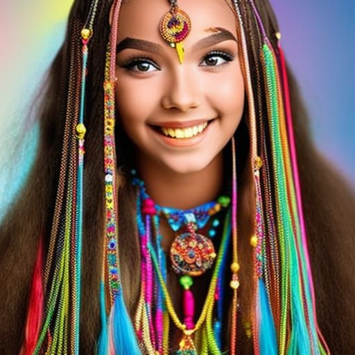 Smiling Hippie Girl with Braids and Glass Shards