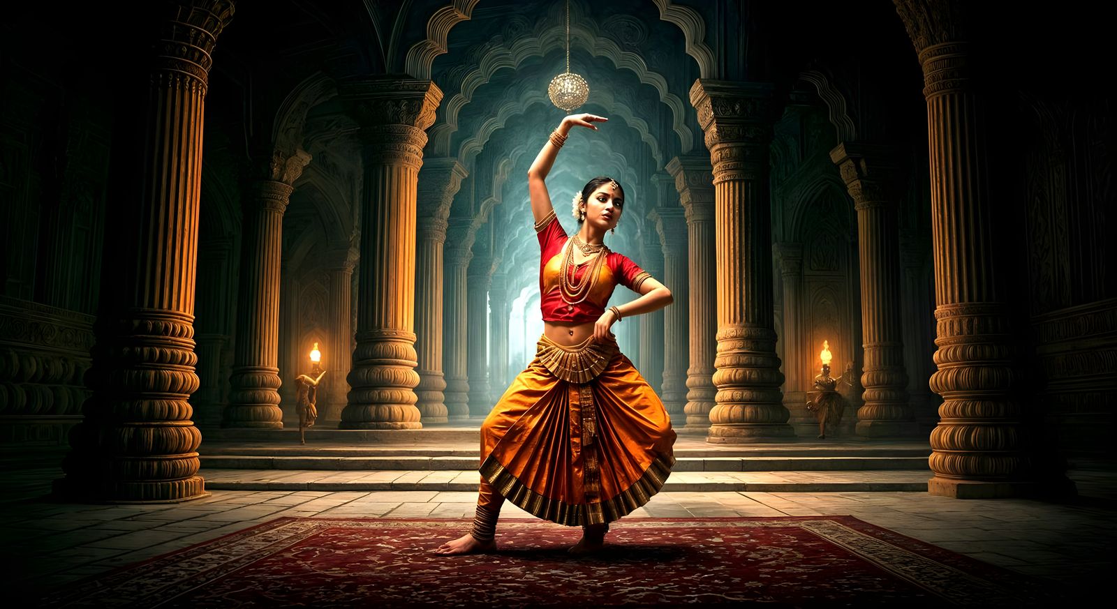 Bharatnatyam Dancer in Royal Palace: Digital Art