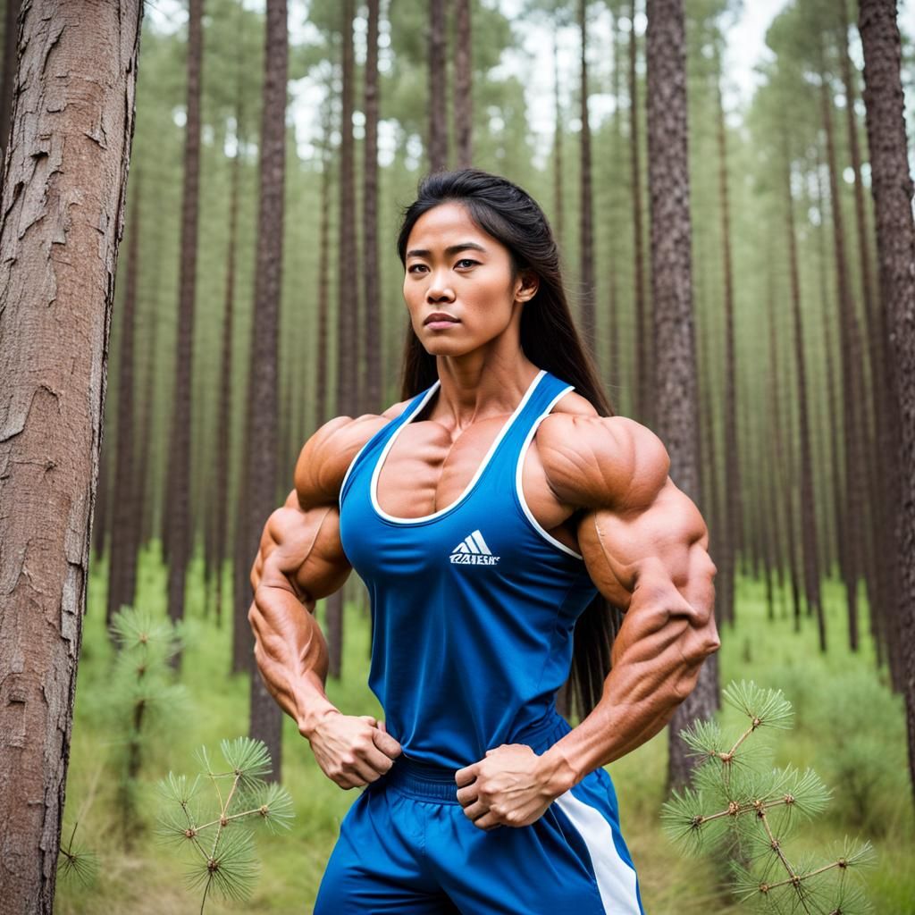 Muscular Inuit Woman in Forest, Photorealistic Portrait