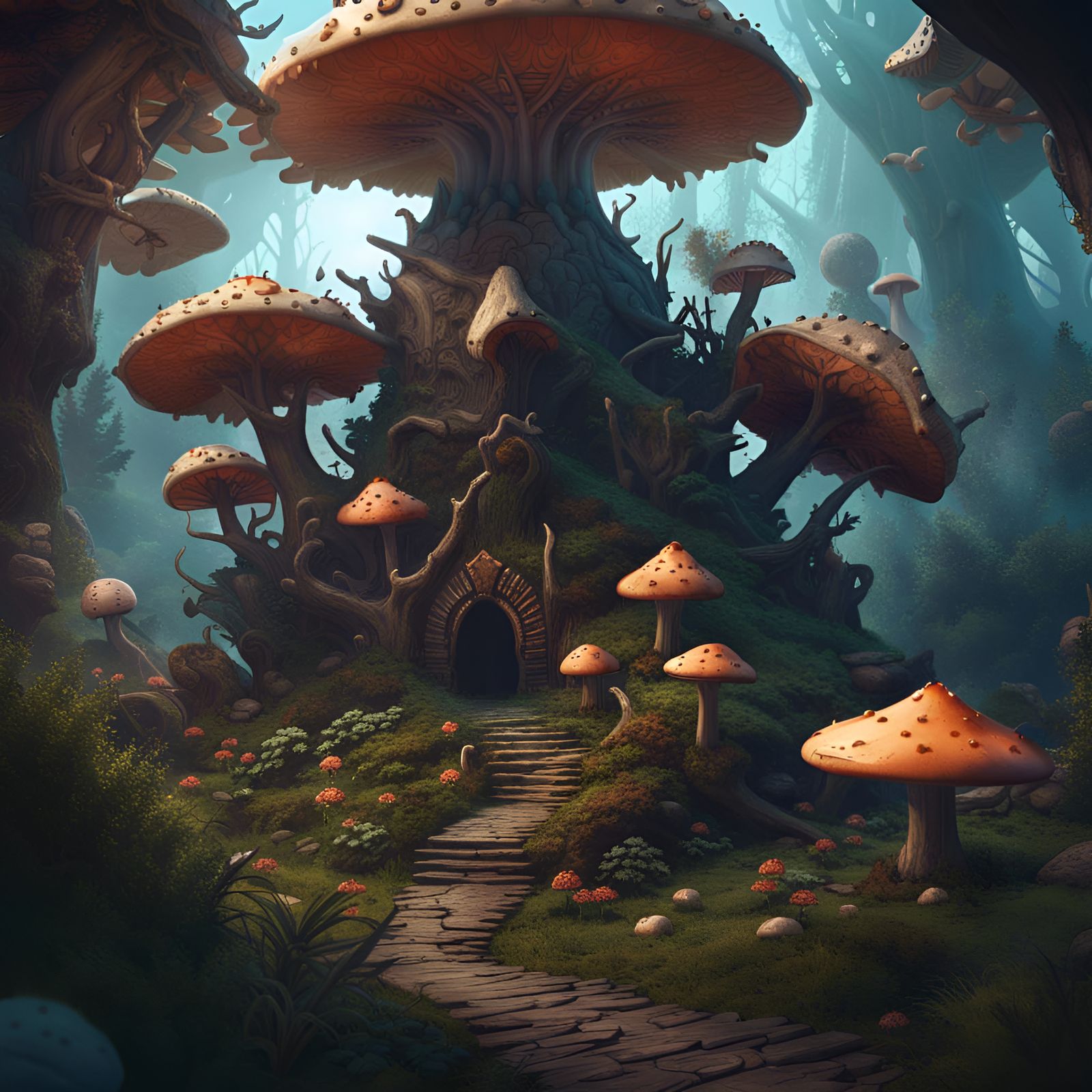 Enchanted Mushroom Village Concept Art