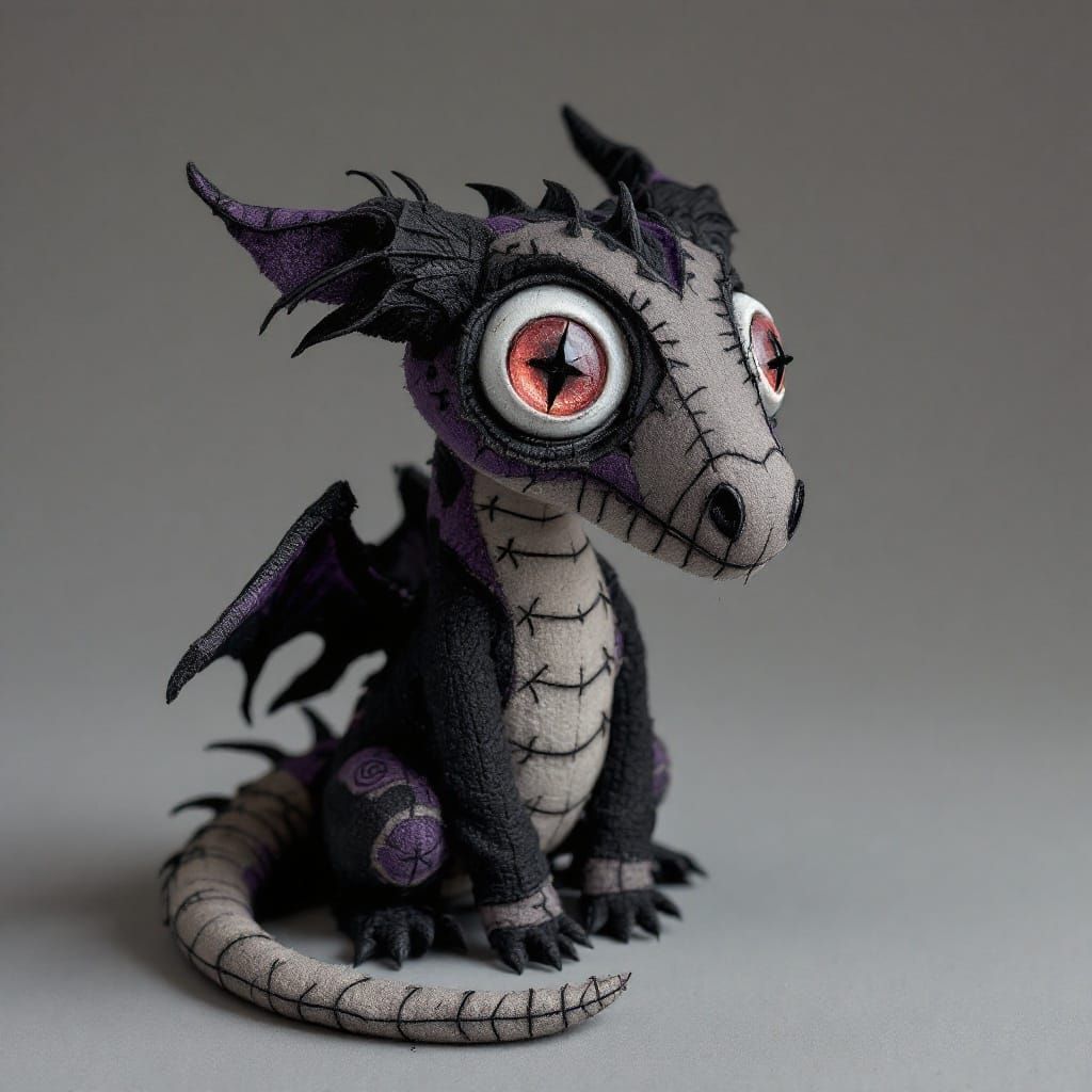 Gothic Dragon Doll Portrait with Stitched Details