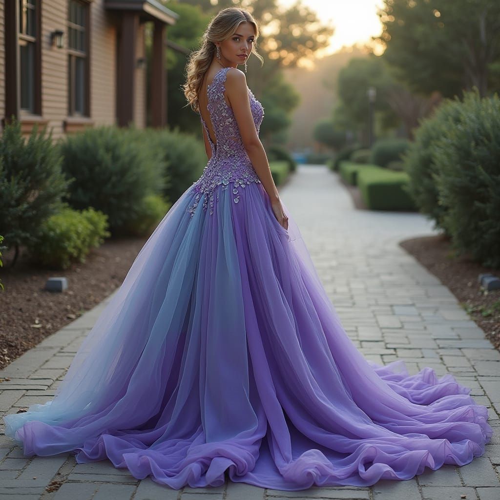 Ethereal Long Wedding Gown in Lavender and Teal