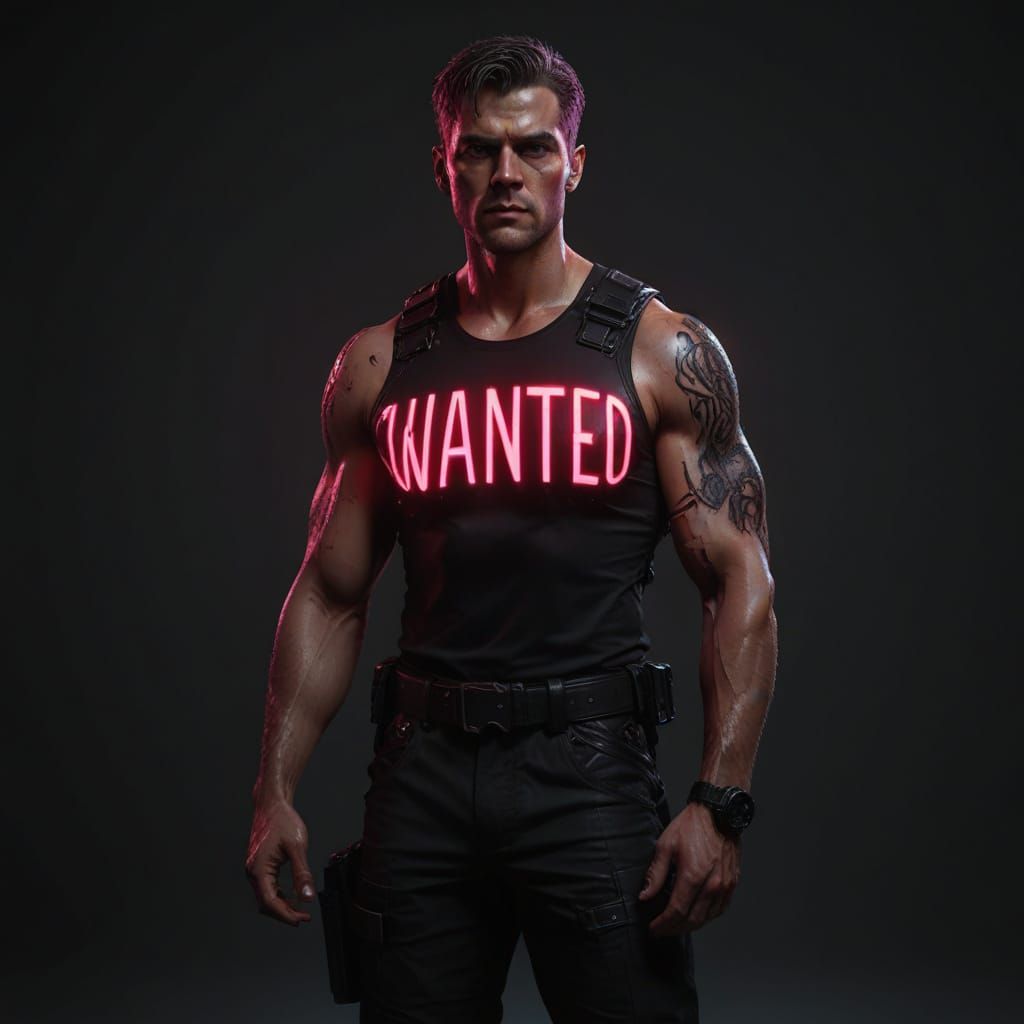 Cyberpunk Warrior in Neon Noir Cityscape