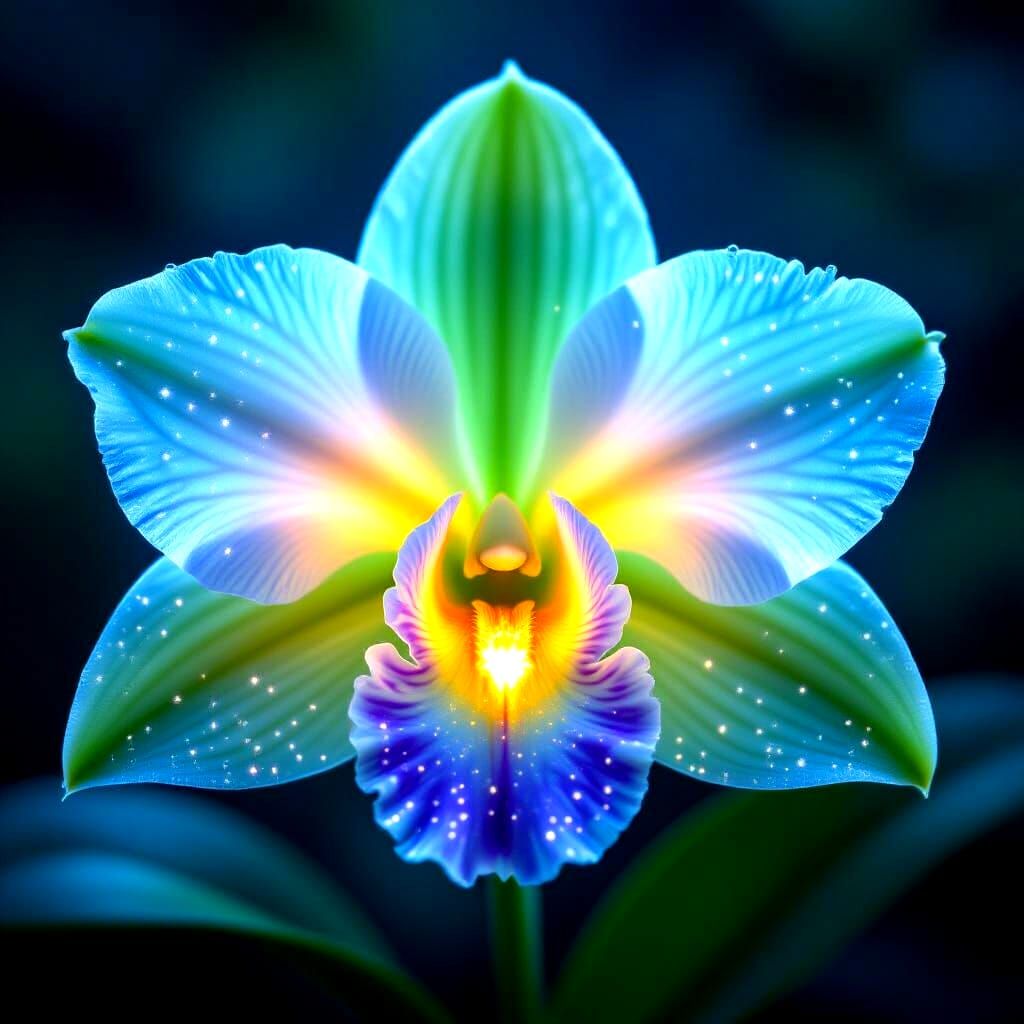 Bioluminescent Orchid Heart in Surreal Botanical Style