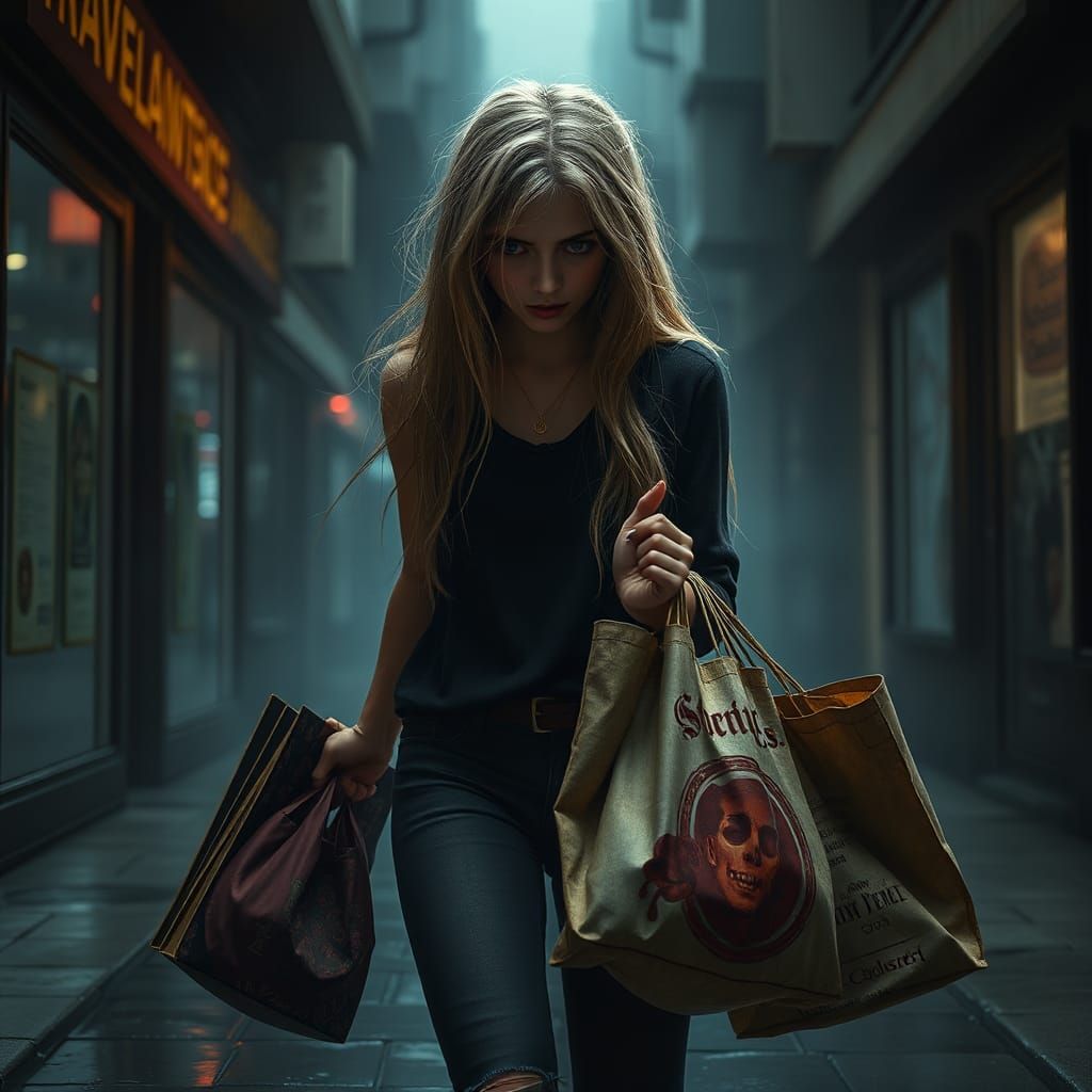 Overwhelmed Girl Walking Home: Detailed Matte Painting