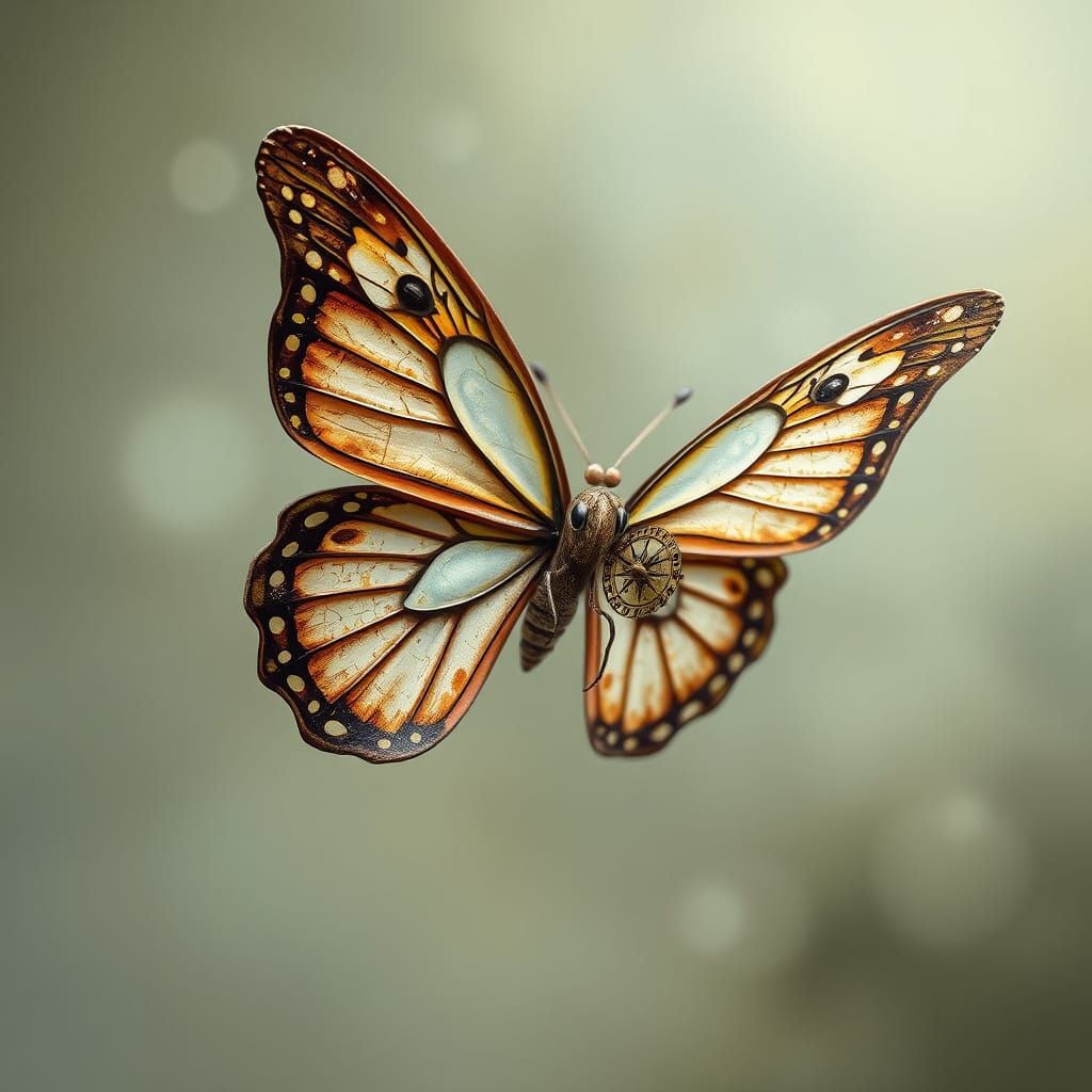 Butterfly with Paper Wings and Compass Details