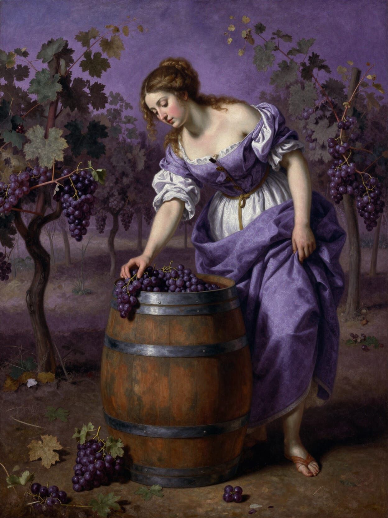 Baroque Oil Painting of Woman Making Wine