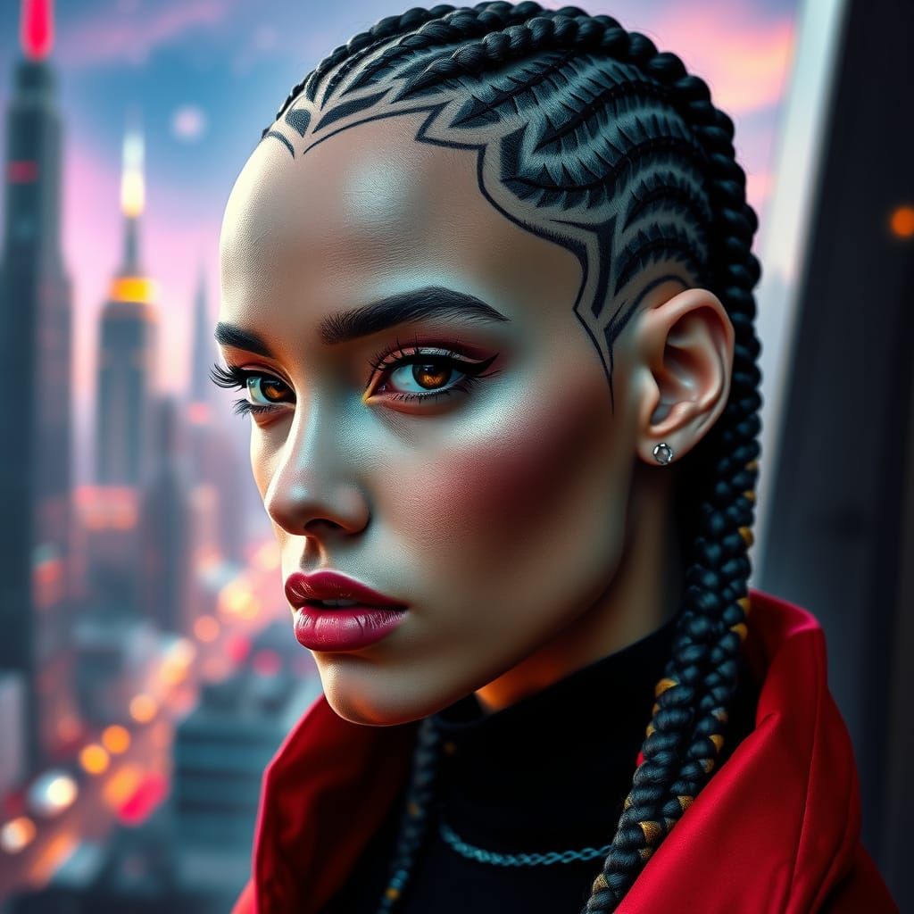 Geometric Braids: A Hyperrealistic Cyberpunk Portrait