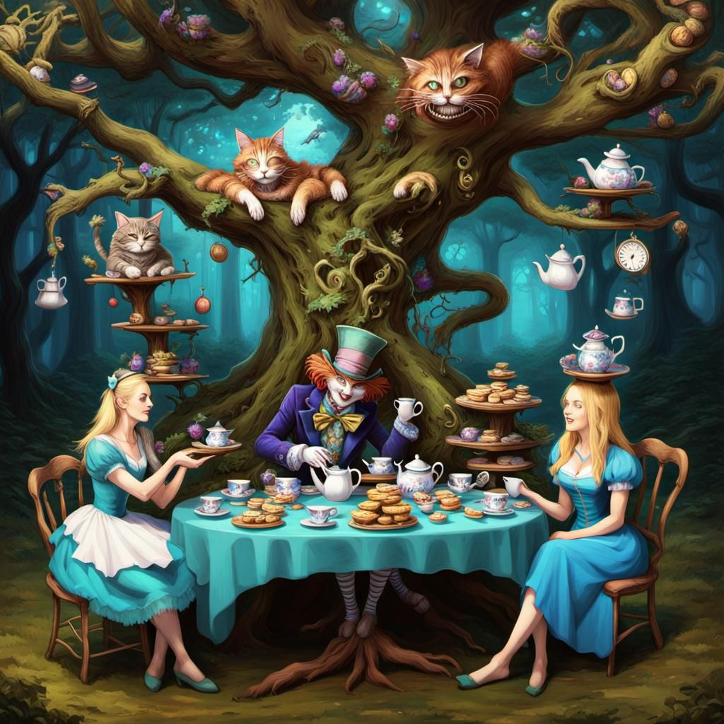 Surreal Mad Hatter Tea Party by Pablo Amaringo