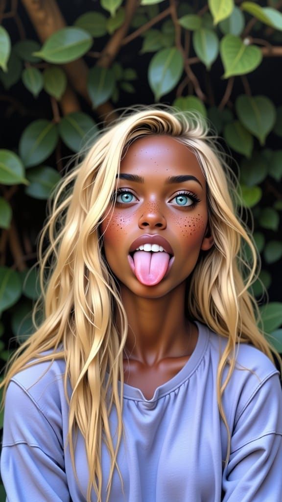 <lora:Wild Beauty:1.0> Blonde Vrouw met zwarte huidskleur. V...