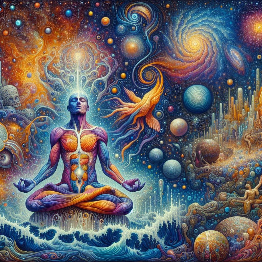 Cosmic Kundalini Awakening in Surreal Style