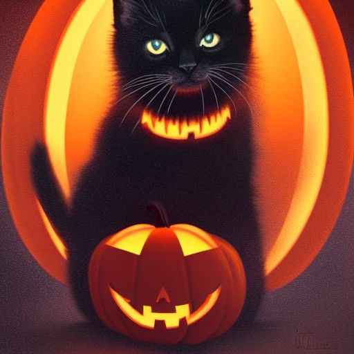 Cute Kitten in Jack-o-Lantern: Hyperdetailed Portrait