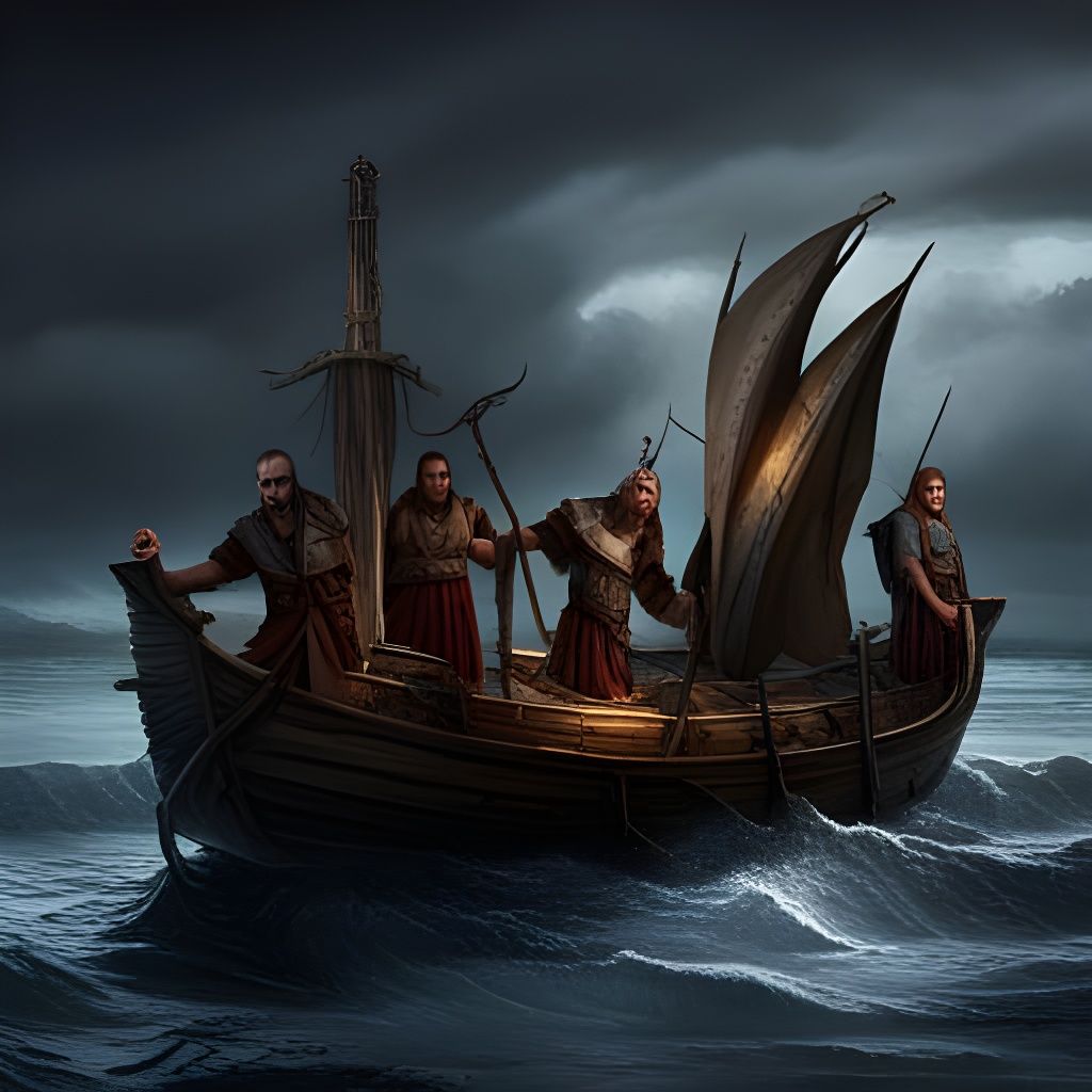 Viking Funeral at Sea: Dark Fantasy Concept Art