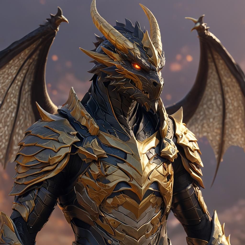 Dragon Warrior in Intricate Armor: Anime Portrait