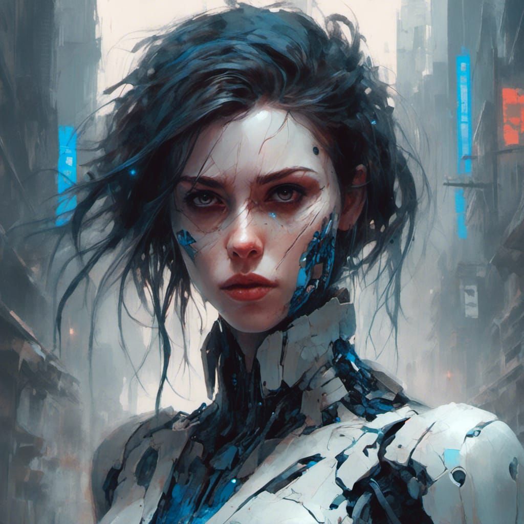 Cyborg Woman Portrait in Dramatic Lighting