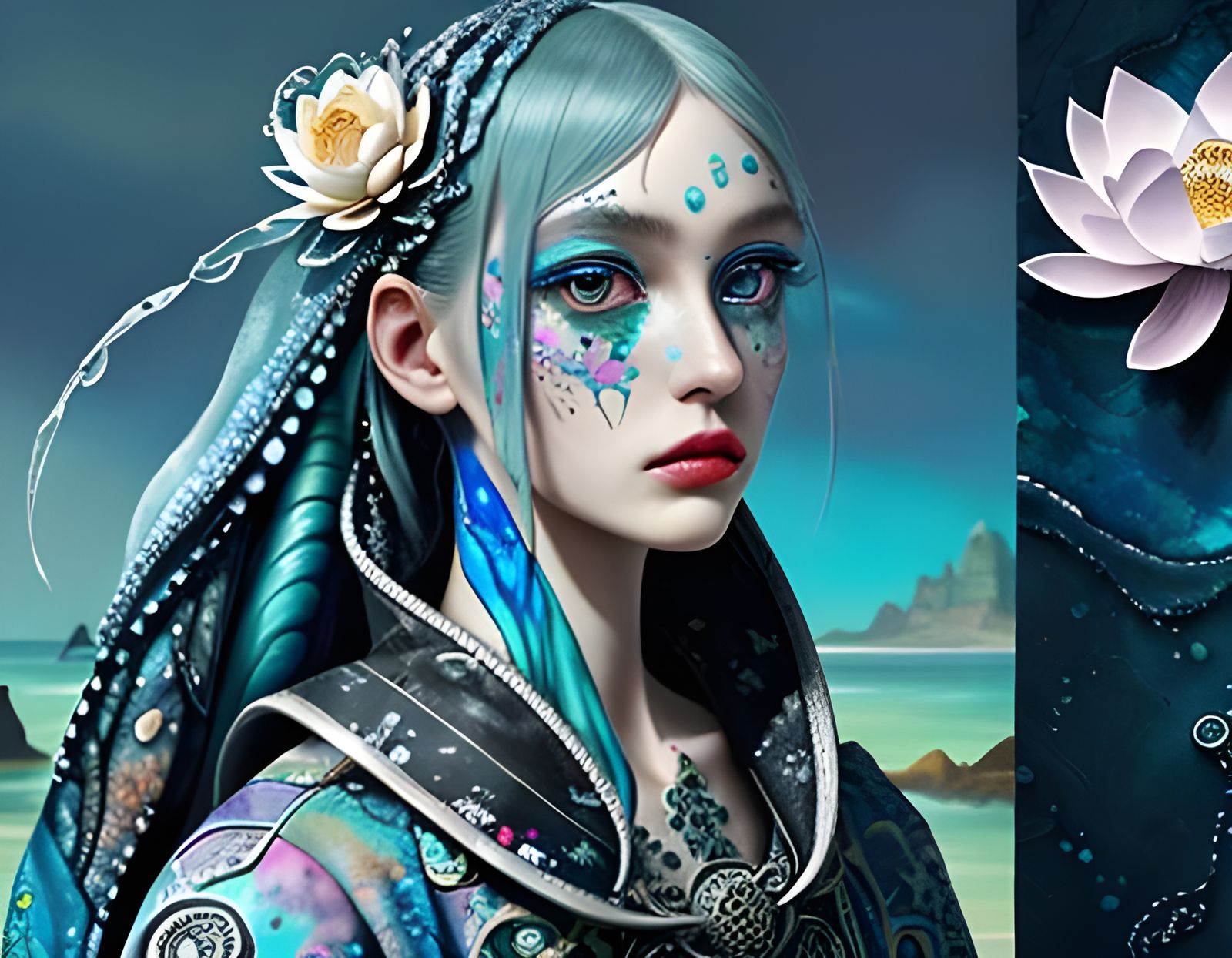 Alien Lotus Queen in Surrealist Collage Style