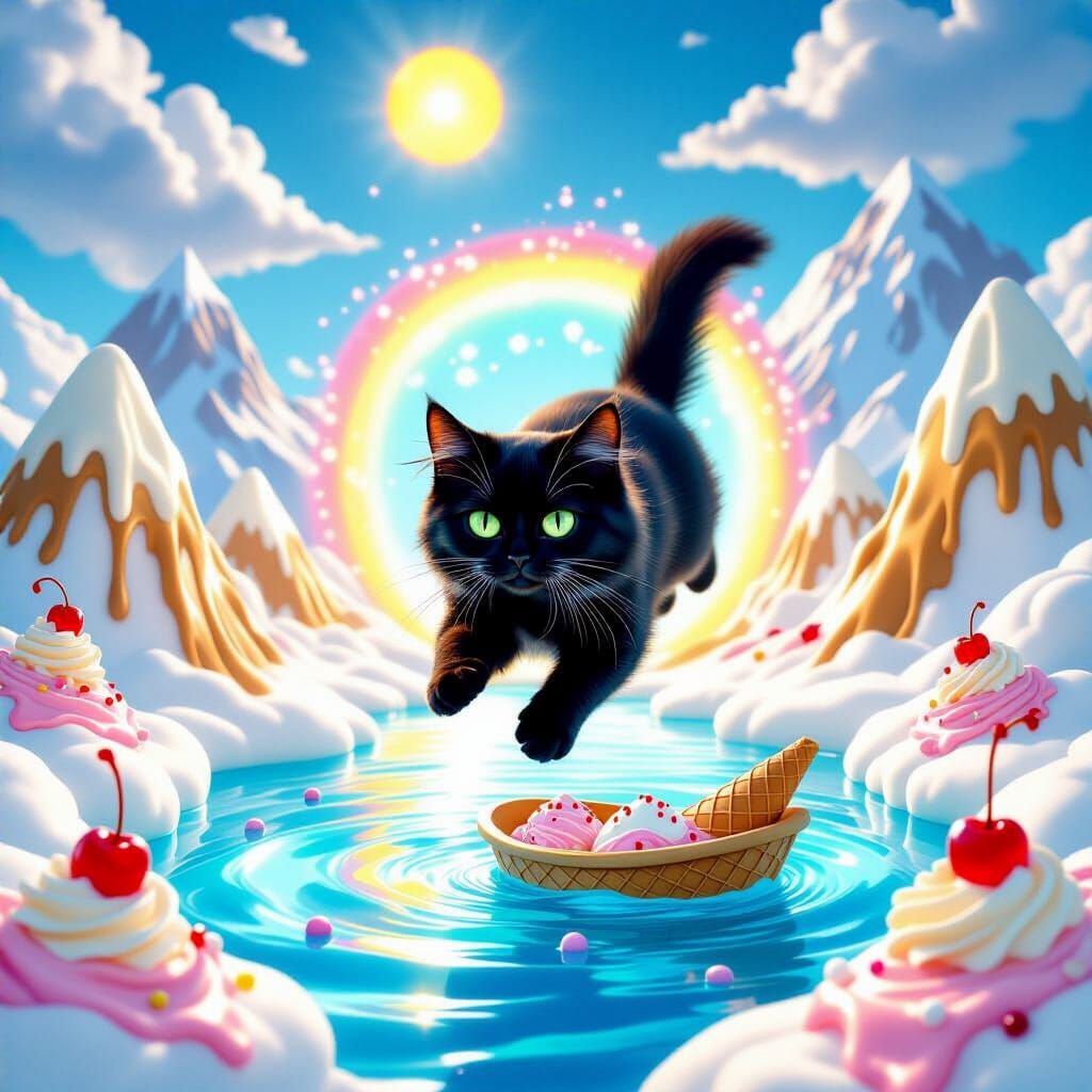 Cat Enters Ice Cream Realm: A Digital Art Piece