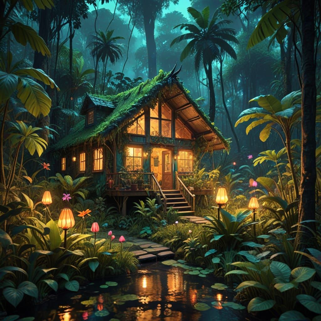 Surreal Cottagecore Landscape in Vibrant Colors