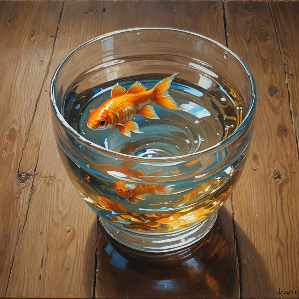 Goldfish in Glass Bowl: An Impressionist Oil Painting
