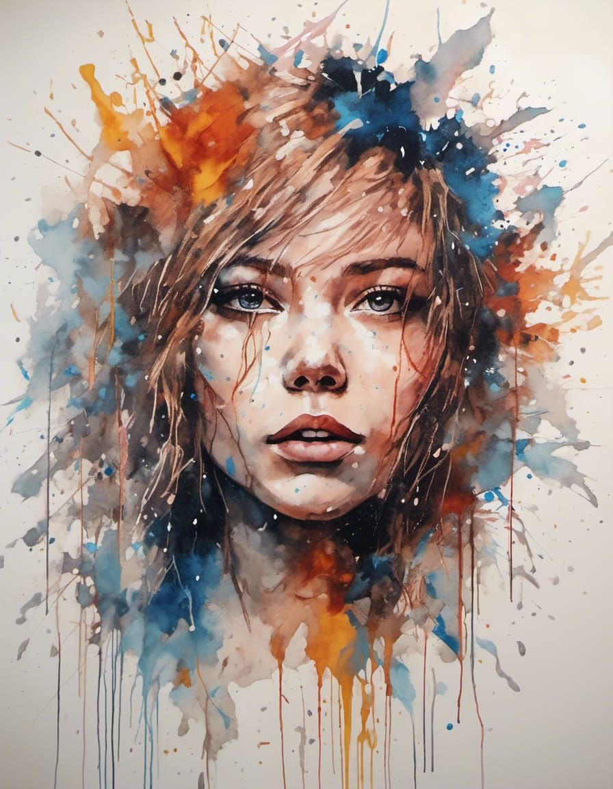 Beautiful Woman in Carne Griffiths Style Splash Art