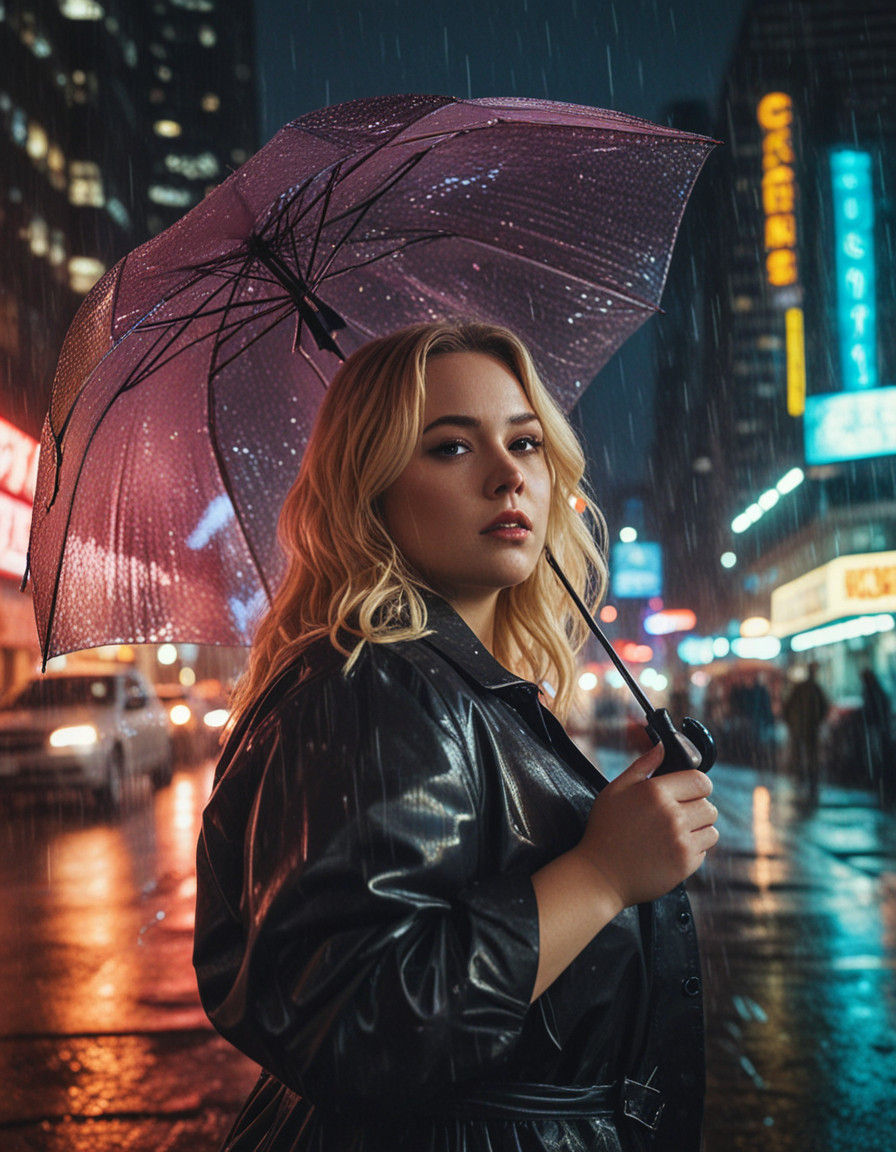 Moody BBW Dancer Enchants in Neon Rain