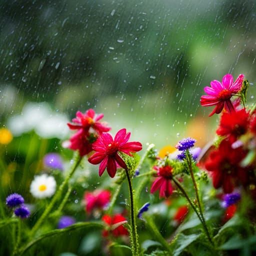 Rainy Day Garden View Through Window