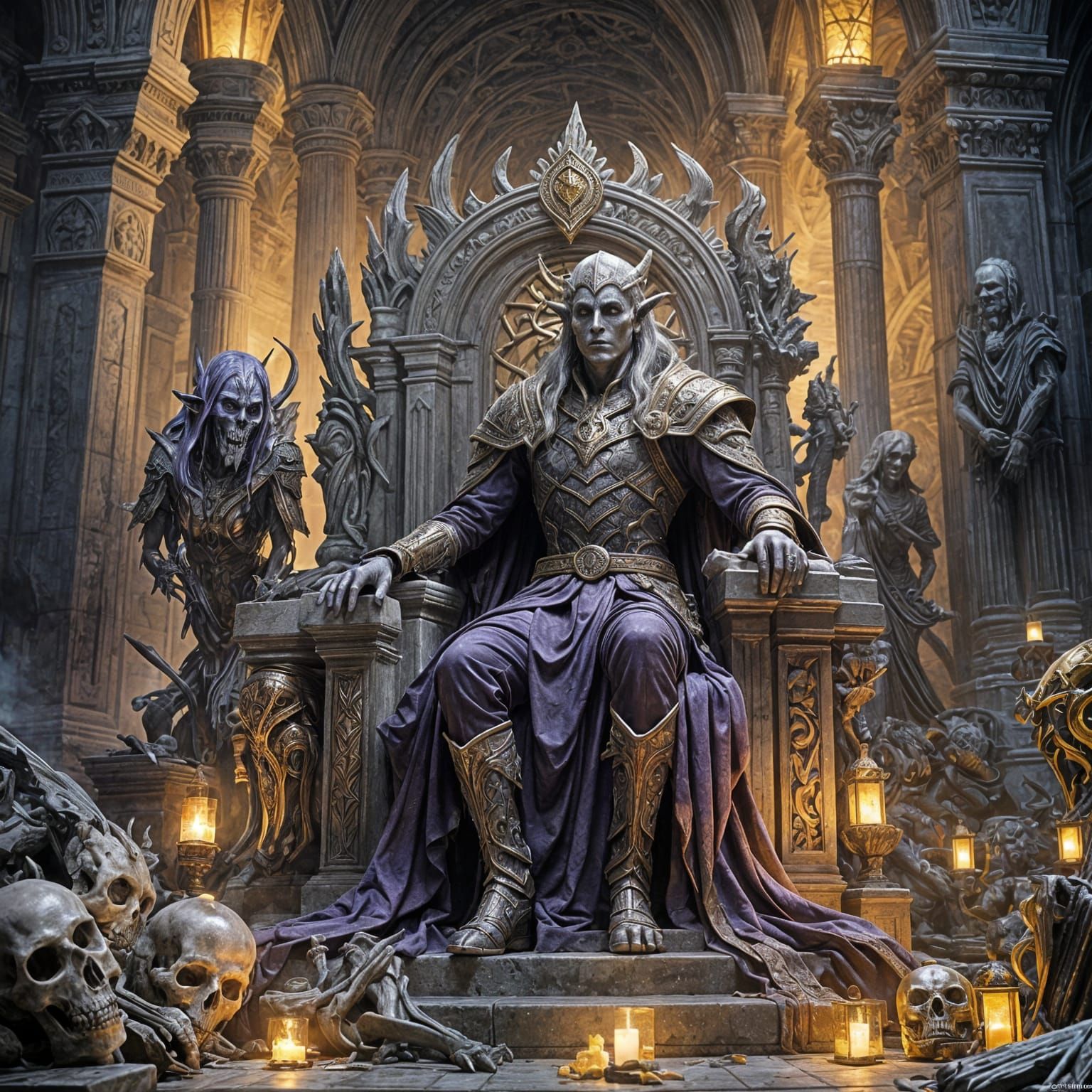 Undead Elven Lich King on Bone Throne